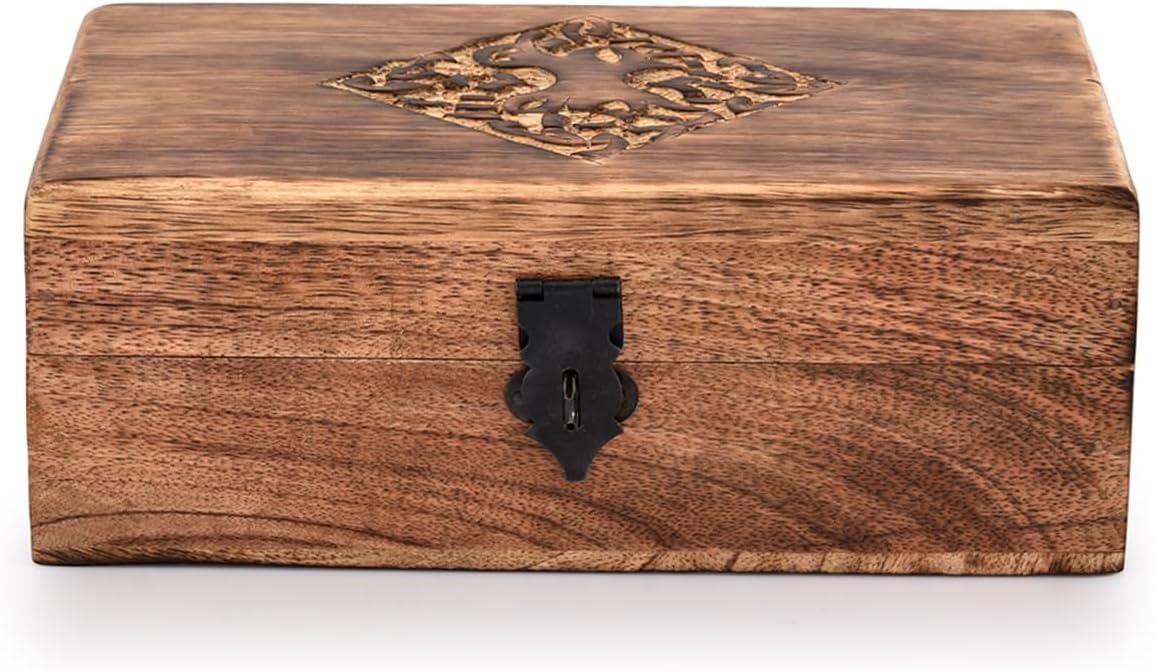 NIRMAN Handmade Wooden Jewellery Trinket Box Keepsake Storage Organizer with Hand Carved Celtic Design