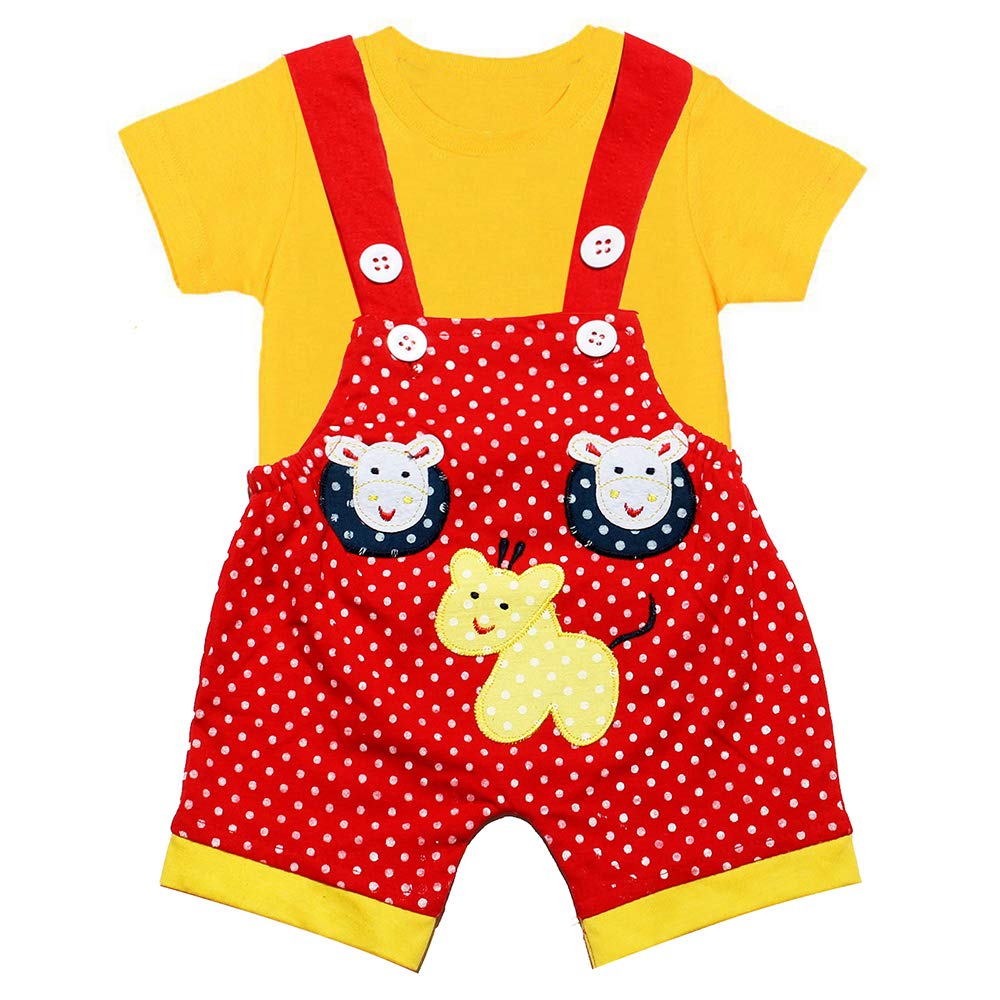 babeezworld dungaree for boys & girls Casual printed pure cotton-pack of 2 (Blue & Red; 9-12 Months) 1
