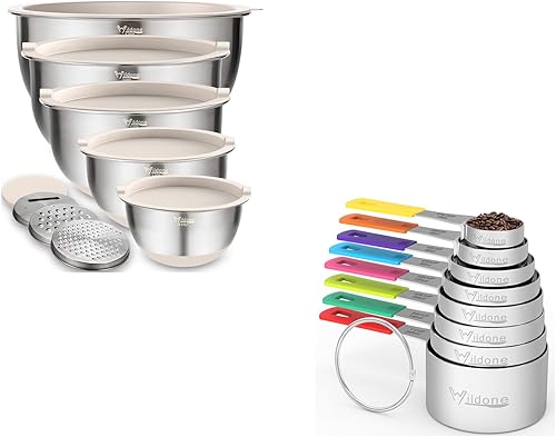 Wildone Juego de 5 tazones de acero inoxidable con ralladores y 8 tazas medidoras