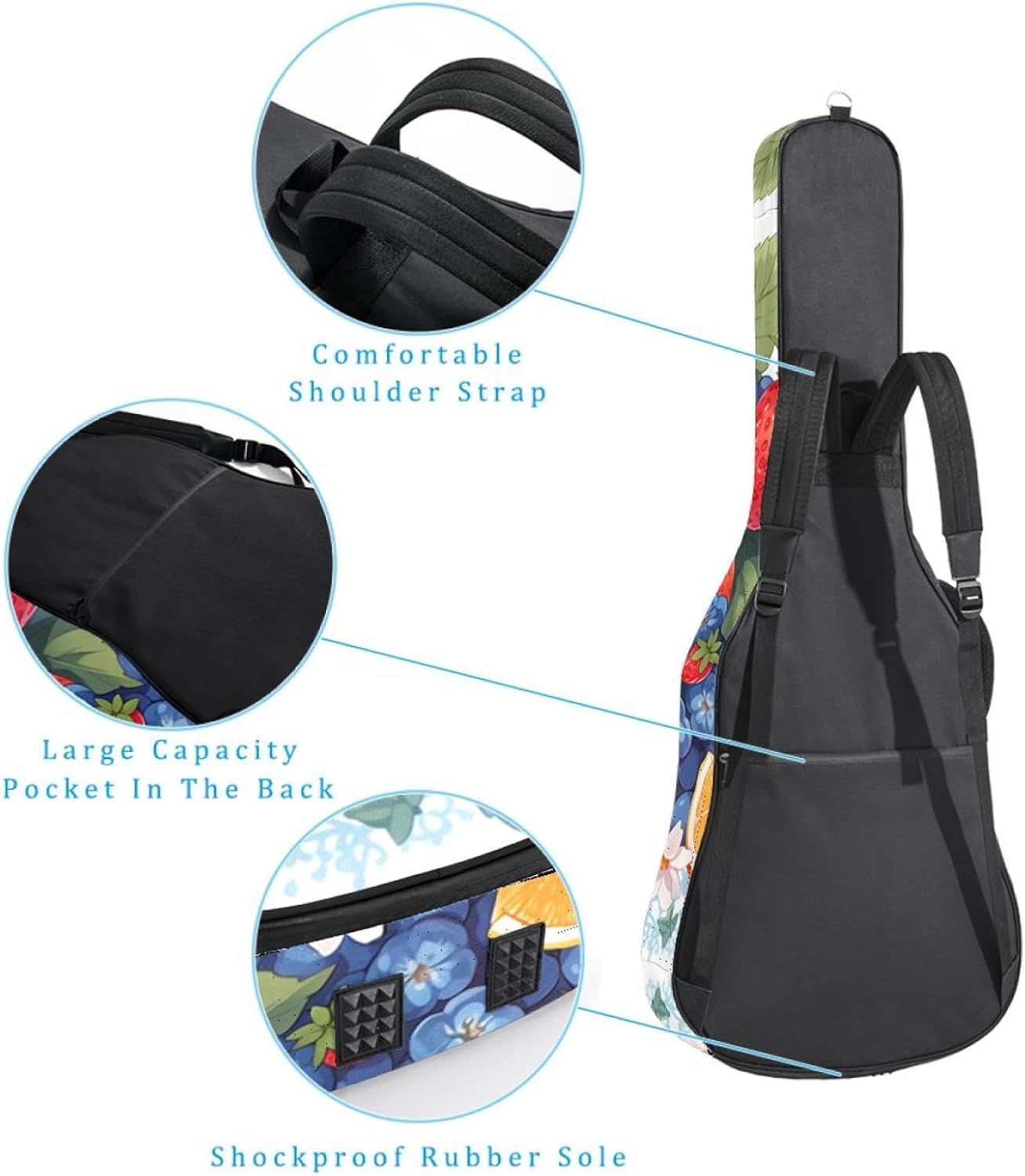 Fresh Summer Fruits Guitar Bag 40 41 42 In 2 Pockets Guitar Case Waterproof Guitar Case Resistent Oxford Cloth 0.4 In Extra Thick Sponge Padded for Acoustic Guitar