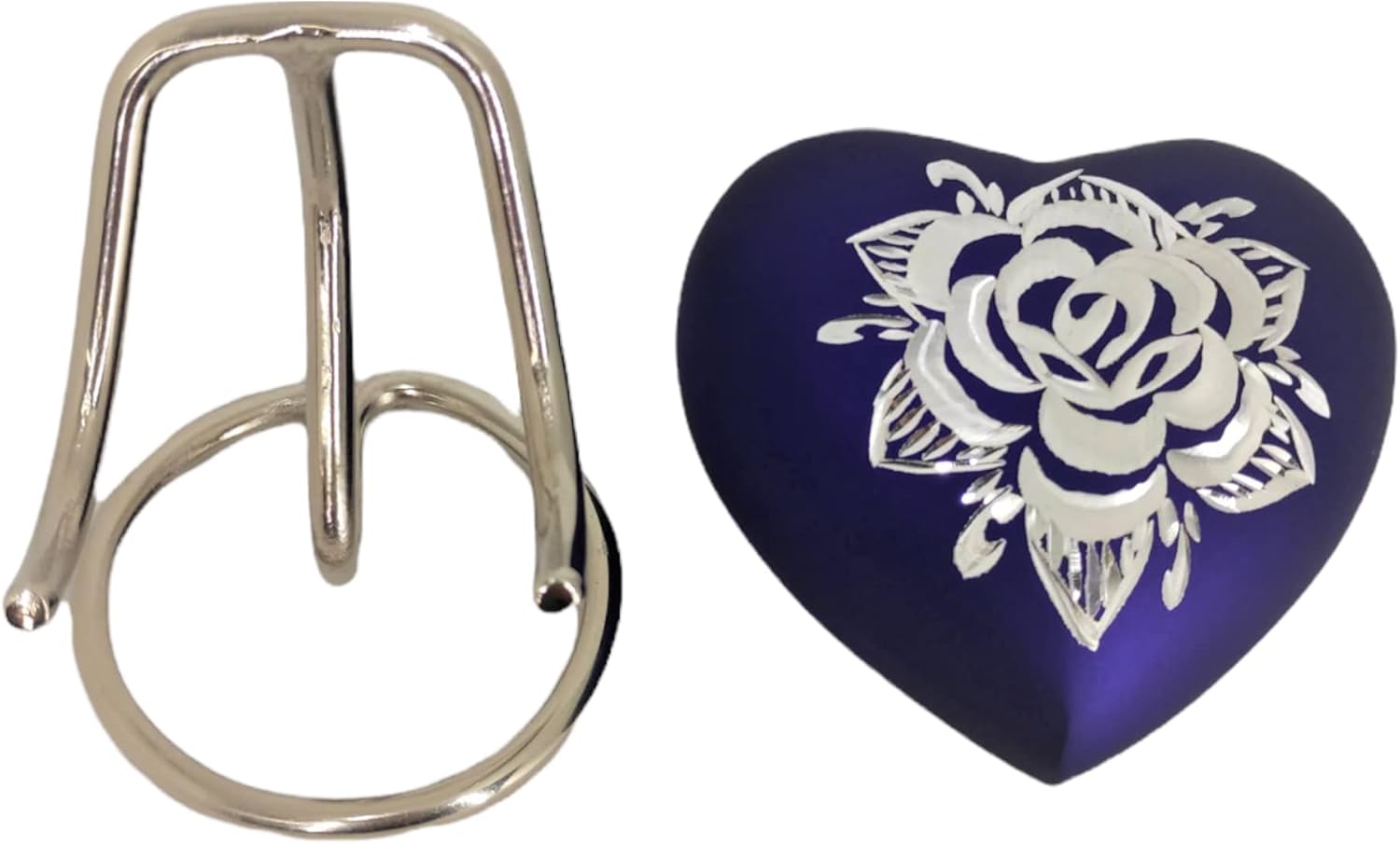 Classic Heart Shape Keepsake Urn for Human Ashes – with Box and Stand - Ink Blue Color with Diamond Cut Design 7 cms high