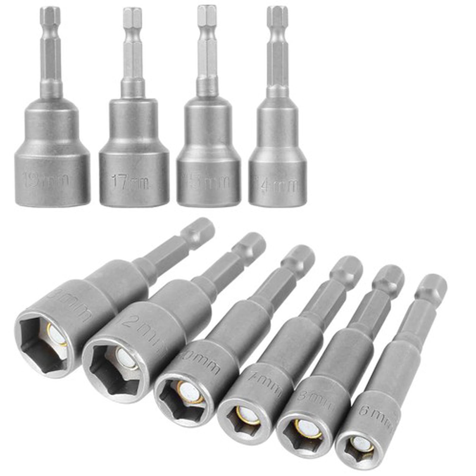 Anhoer 10Pcs Magnetic Hexagon Socket 6-19mm Hex Shank Nut Driver Set Hex Bit Set 1/4 Inch Magnetic Drill Bit Set Spanner Adapter for Electric Screwdriver