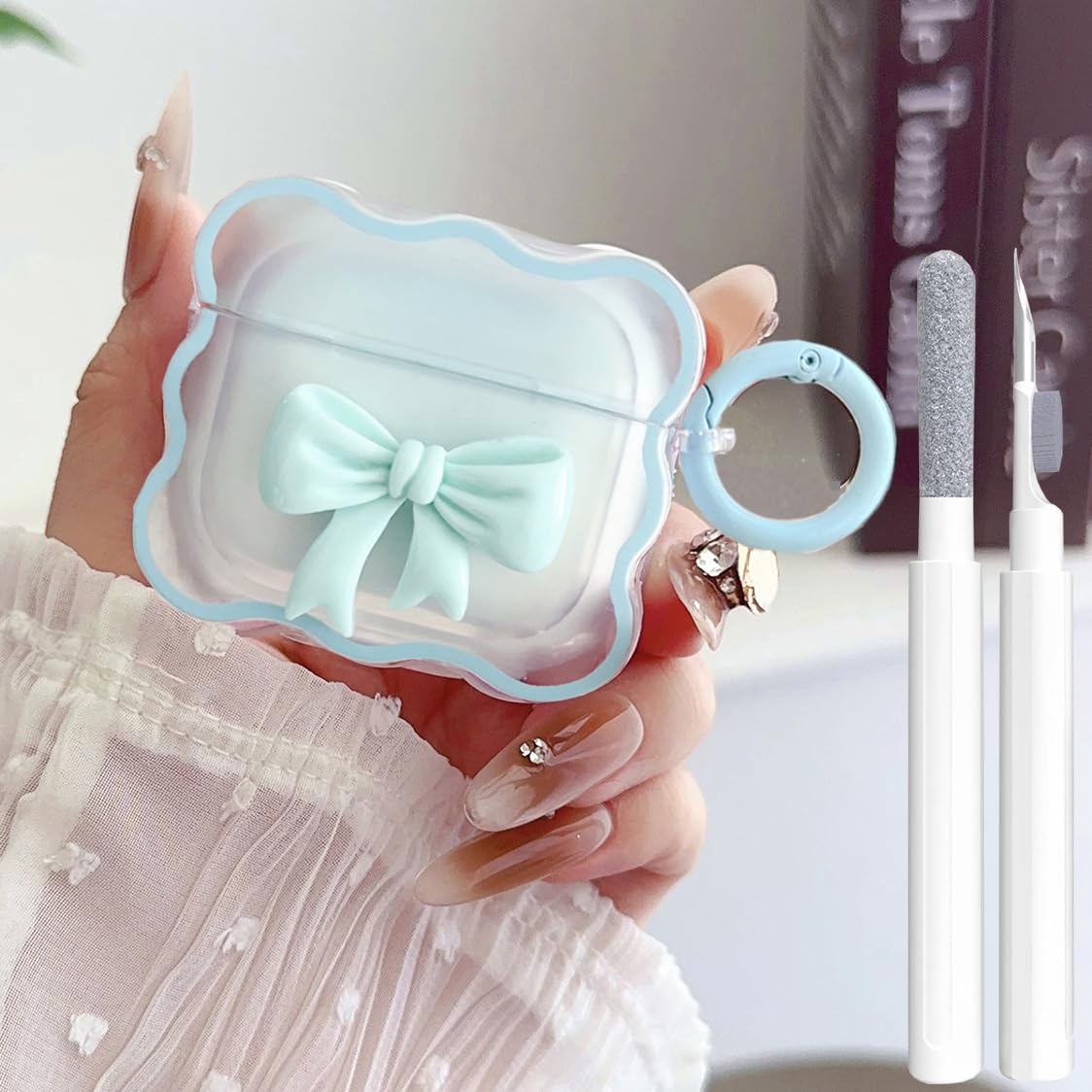 Cute AirPods 4 Clear Case Cover, Girly 3D Bow Design Soft TPU Protective Shockproof Kawaii Apple iPod 4th Generation Cover with Cleaner Kit & Keychain