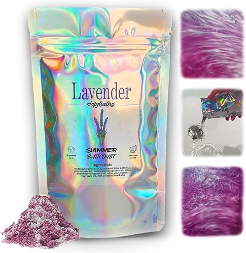 Stsfybaths Bomba de baño con brillo de lavanda morada en una bolsa, bombas de baño perfumadas hechas a mano para mujeres, niños y hombres, bombas de