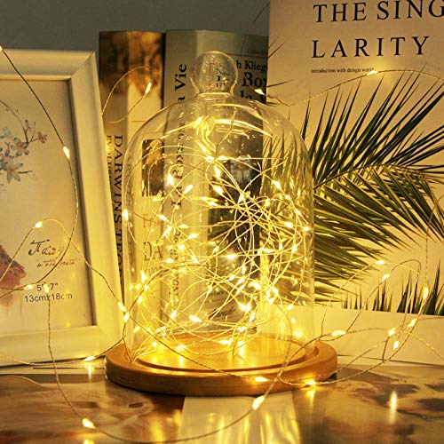 Image of RUICHEN USB Fairy Lights 66 Ft 200 LED Twinkle Lights with ON /Off Switch, Waterproof Silver Wire String Firefly Lights for Christmas Party Wedding Bedroom Table Decoration (Warm White)