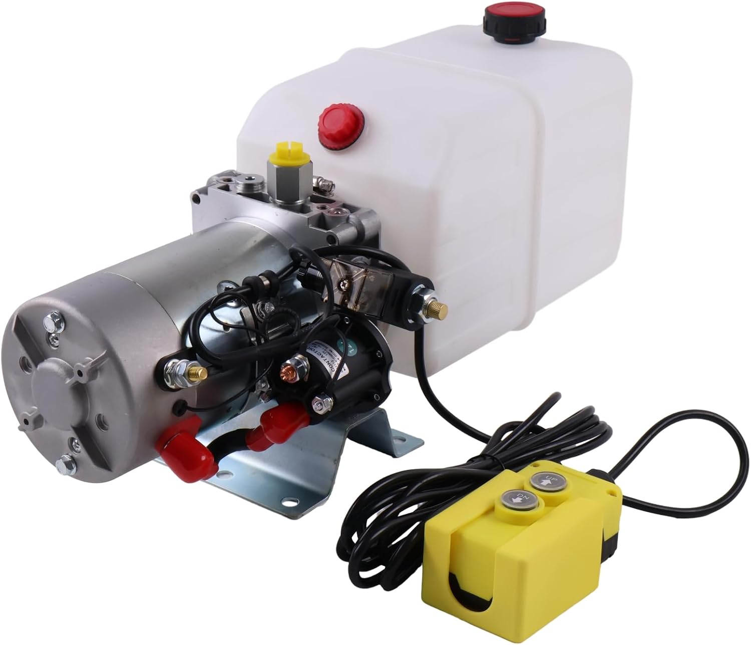 Solarhome 12V DC Single Acting Hydraulic Power Unit 6 Quart Plastic Tank with Remote Control 4.5" 2500PSI 3000PSI SAE 8 Ports Compatible with Dump Trailer and Car Lifting