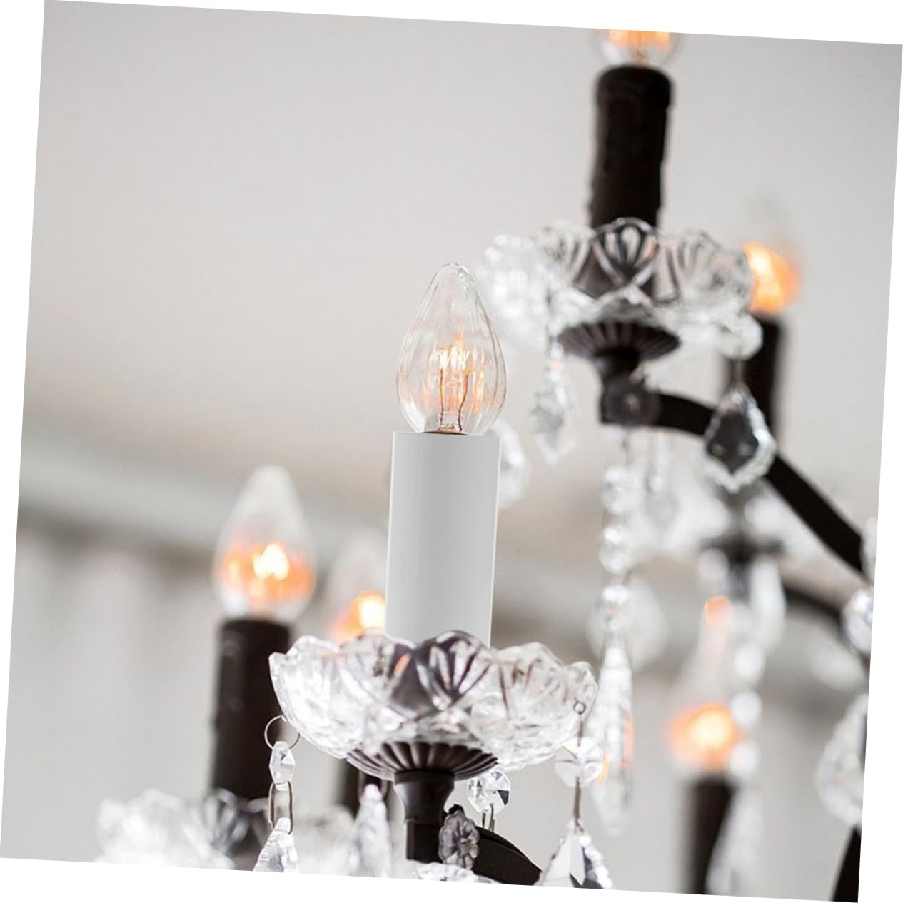 WOONEKY 15 Fundas para Portalámparas Colgantes de Metal Blanco Base Grande y Estructura Resistente para Lámparas de Cristal Hogar
