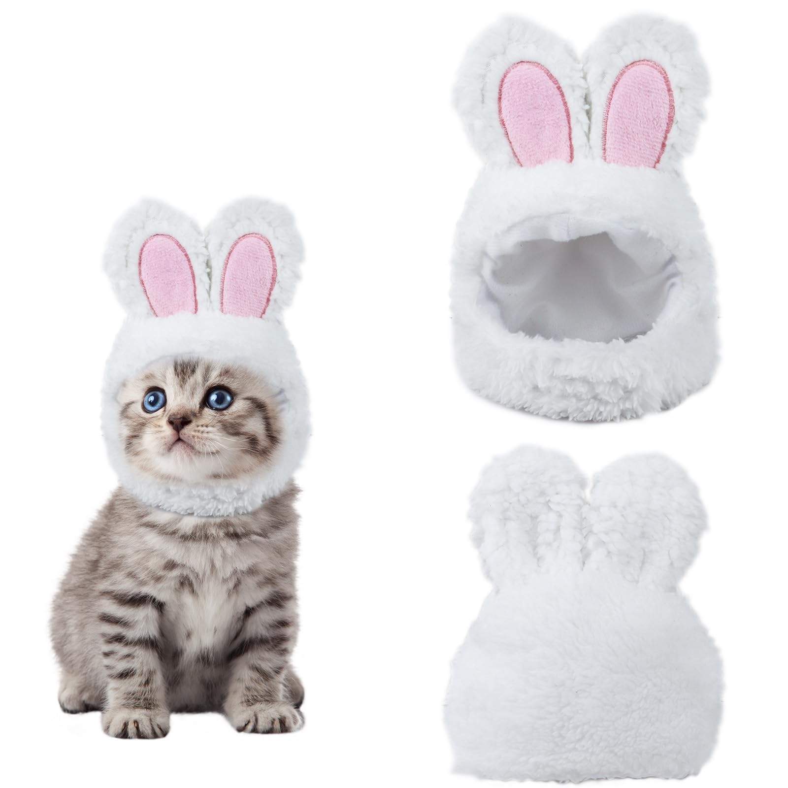 Gorro de conejo para gato blanco con diseño divertido y cierre ajustable
