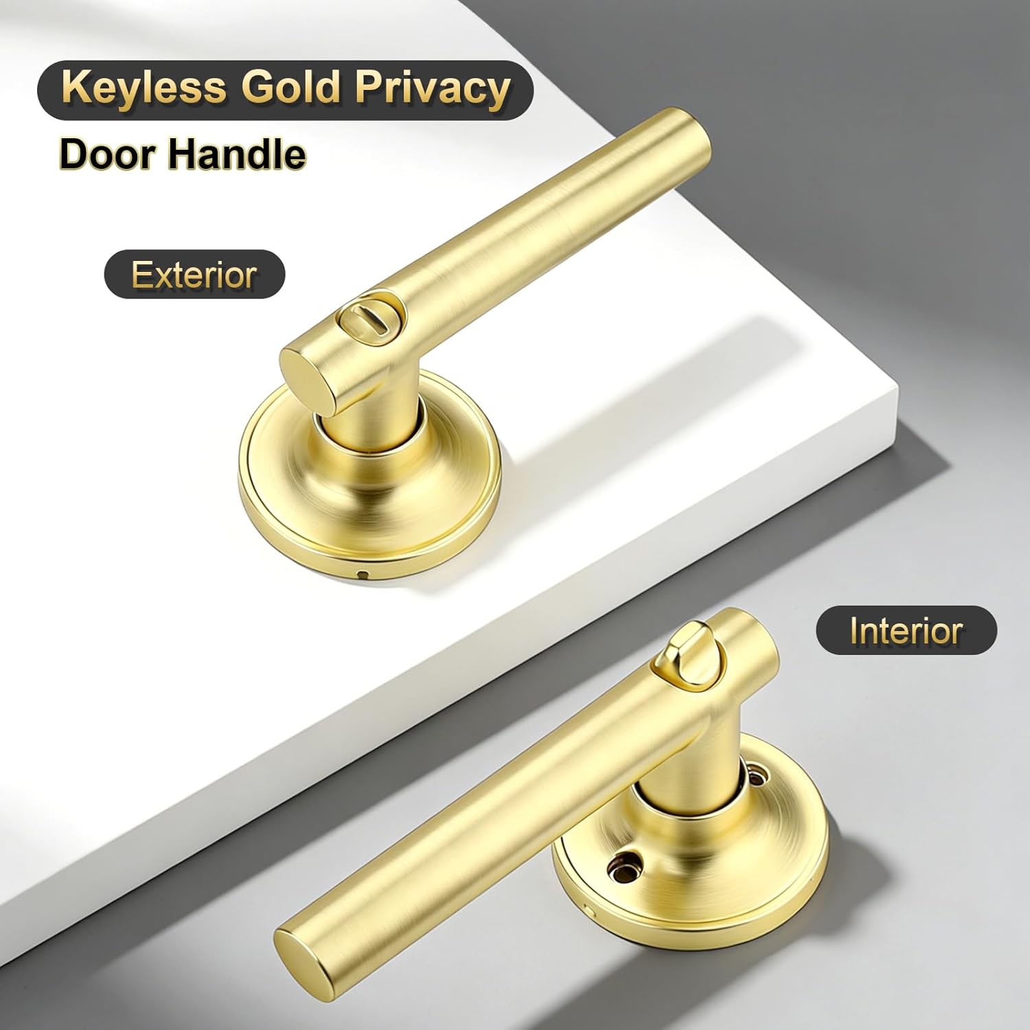 4 Pack Privacy Gold Door Handles, Keyless Interior Door Lever for Bedroom Bathroom, Heavy Duty Brushed Gold Door Handles Interior for Left Right Sided Doors, Brushed Brass Door Handle