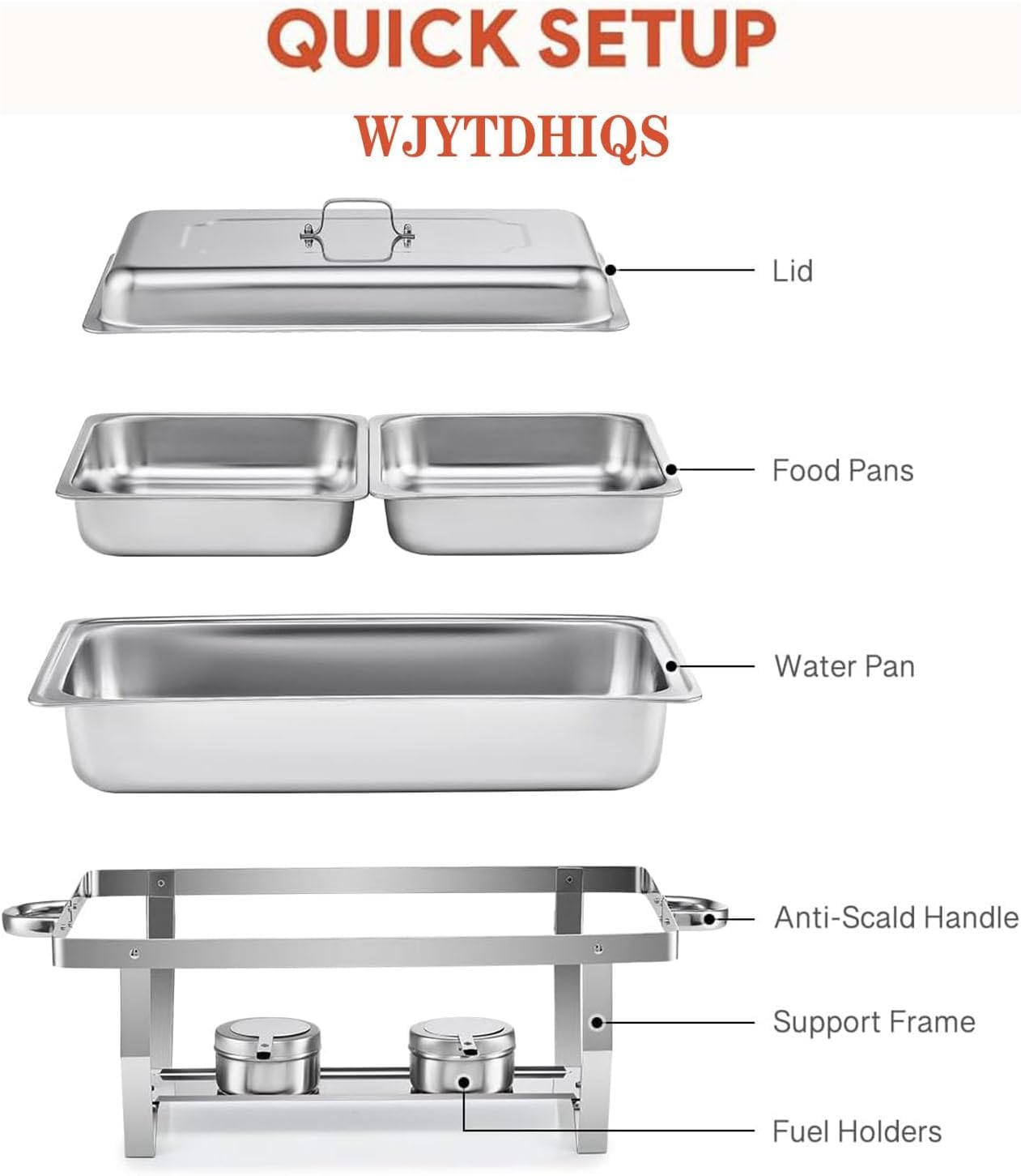 2/4/6 PCAcciaio Inossidabile Chafing Dish Buffet Set, 9L Acciaio Inox Rettangolari Catering Server, Anti Scaldabagno Buffet Scaldabagno Scaldabagni, per Party, Feste, Matrimoni, Banchett, Argento