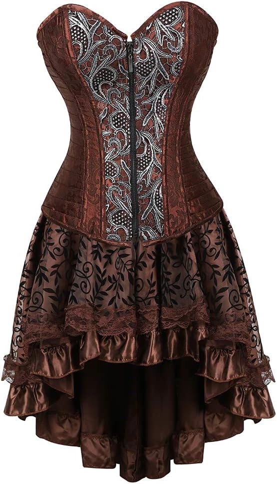 Grebrafan Steampunk Gothic Steel Boned Vintage Corset with Fluffy Pleated Layered Tutu Skirtt