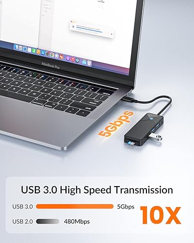 Miniatura 3 de GiGimundo Hub USB 3.0.4 Puerto USB 3 Hub para portátil, divisor USB 3.0 de transferencia rápida de datos (cable de 5.9 in), compatible con MacBook,