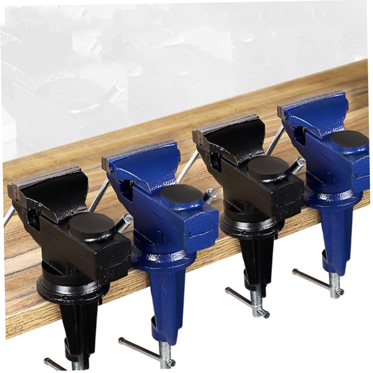 Étau de Table Pivotant Multifonction Bleu en Fer et Acier pour Atelier