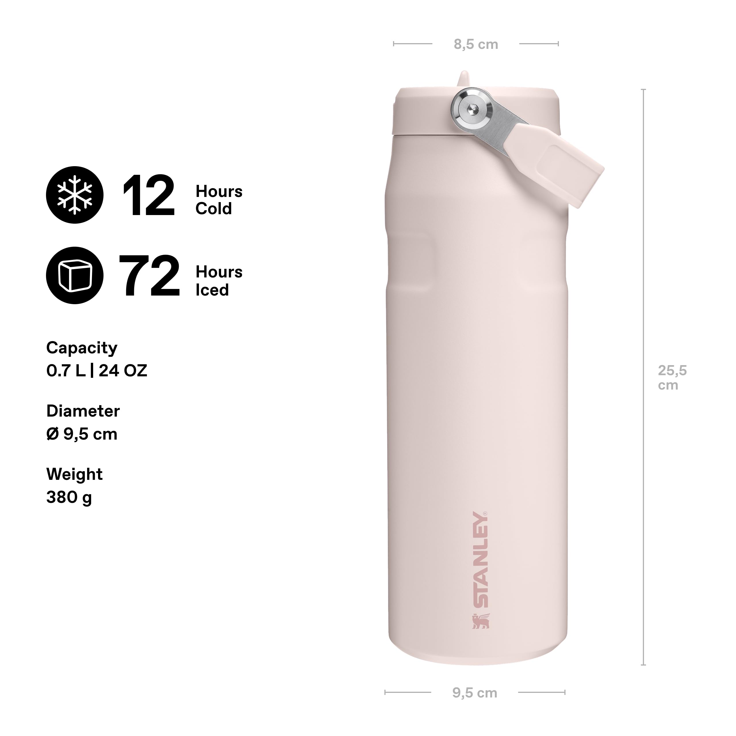 Stanley 1913 Flip Straw 2.0 Borraccia Con Cannuccia 0.7L - 10 Ore Di Freddo - 2 Giorni Di Freddo - Acciaio Inossidabile - Senza BPA - A Prova di Perdite - Lavabile In Lavastoviglie - Rose Quartz