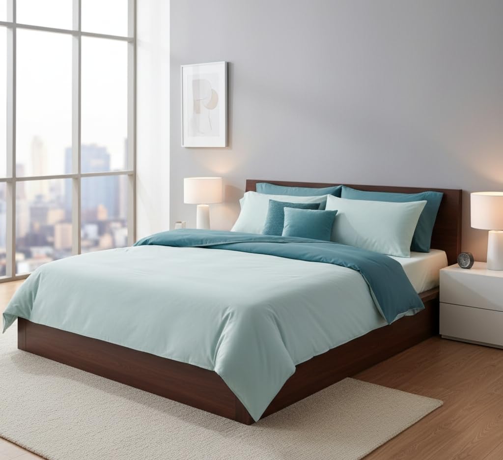 Mist Blue Duvet Cover - King Size, Reversible -2