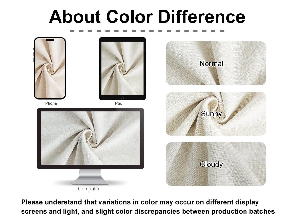 Vision Home Natural Pinch Pleated Full Blackout Curtains Linen Blended Room Darkening Window Curtains 95 inch for Living Room Bedroom Thermal Insulated Pinch Pleat Drapes with Hooks 2 Panel 40"Wx95"L - Image 8