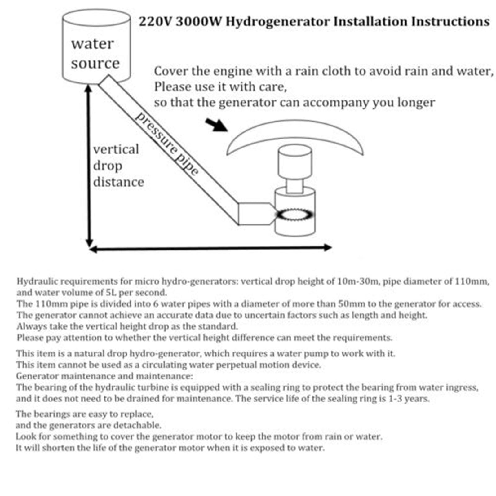 Générateur Hydroélectrique Portable 3 KW 110 V–230 V, Micro-générateur Hydroélectrique, Boîtier En Alliage D'aluminium, Adapté À L'alimentation De Secours Domestique Et À L'éclairage Extérieur