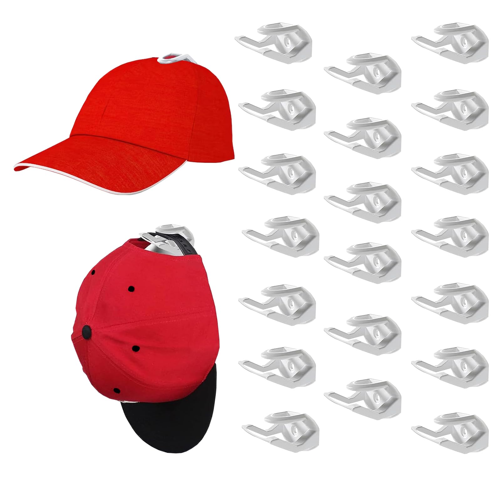 Adhesive Hat Hooks for Wall (20-Pack) - Minimalist Hat Display, Hat Rack for Baseball Caps, Strong and no Drilling, Hat Shelf Organizer for Door, Closet, Office, Bedroom (White)