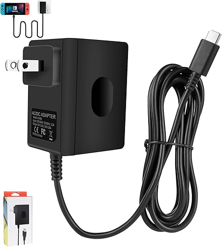 Cargador de interruptor de 6 pies para Nintendo Switch, adaptador de corriente alterna, fuente de alimentación de 15 V 2.6 A, carga rápida