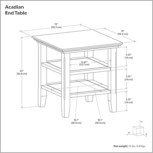 Miniatura 42 de Mesa auxiliar Acadian de Simpli Home, Madera Negro -,Marrón castaño,Azul costero envejecido,Distressed Grey,Casa de campo café,casa de campo