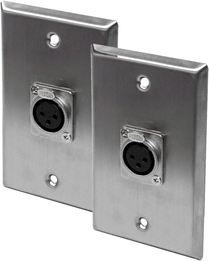 Seismic Audio Speakers Single XLR Female Connector Gang, Pair of Stainless Steel Wall Plates
