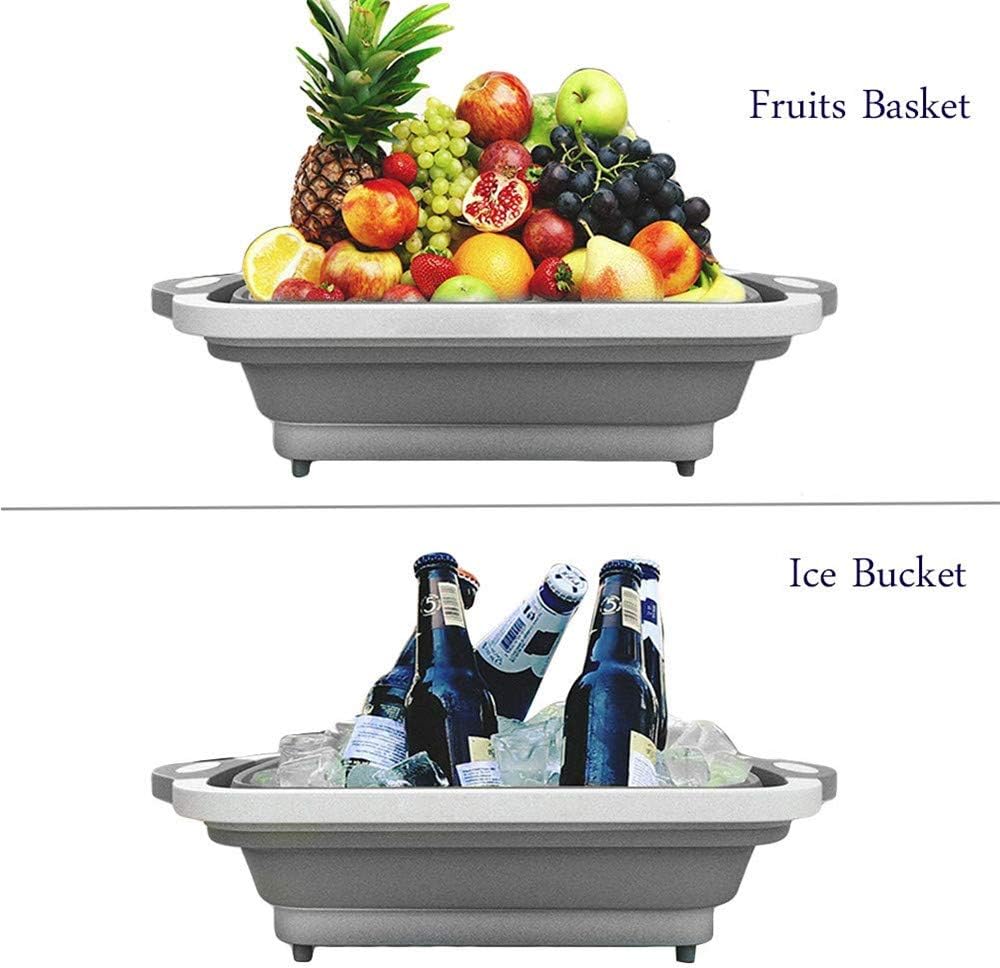 Amazon Crazy 🔥 Deals Barabum Multi-function Dish Tub Sink 3 in 1 Portable Folding Cutting Board Drain Basket Kitchen Cutting Board Tool for Cutting Vegetables and Fruits Outdoor Travel Camping (Gray)