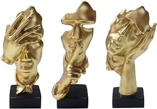aboxoo Large 3 Pcs Thinker Statue, Silence is Gold Resin Sculptures Decor | See no evil, hear no evil, speak no evil statues,Modern resin sculptures for living room, home, office study