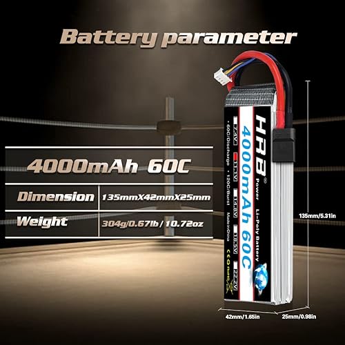 Miniatura 5 de HRB 2 baterías Lipo de 11.1 V 4000 mAh, 3S RC Lipo de 60 C para RC coche/camión, E-Maxx sin escobillas, E-Revo sin escobillas y Spartan, para