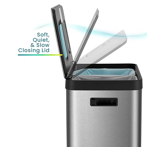 Miniatura 5 de Home Zone Living Bote de basura doble de 18.5 galones para reciclaje y basura con compartimento de control de olores CleanAura, capacidad total de