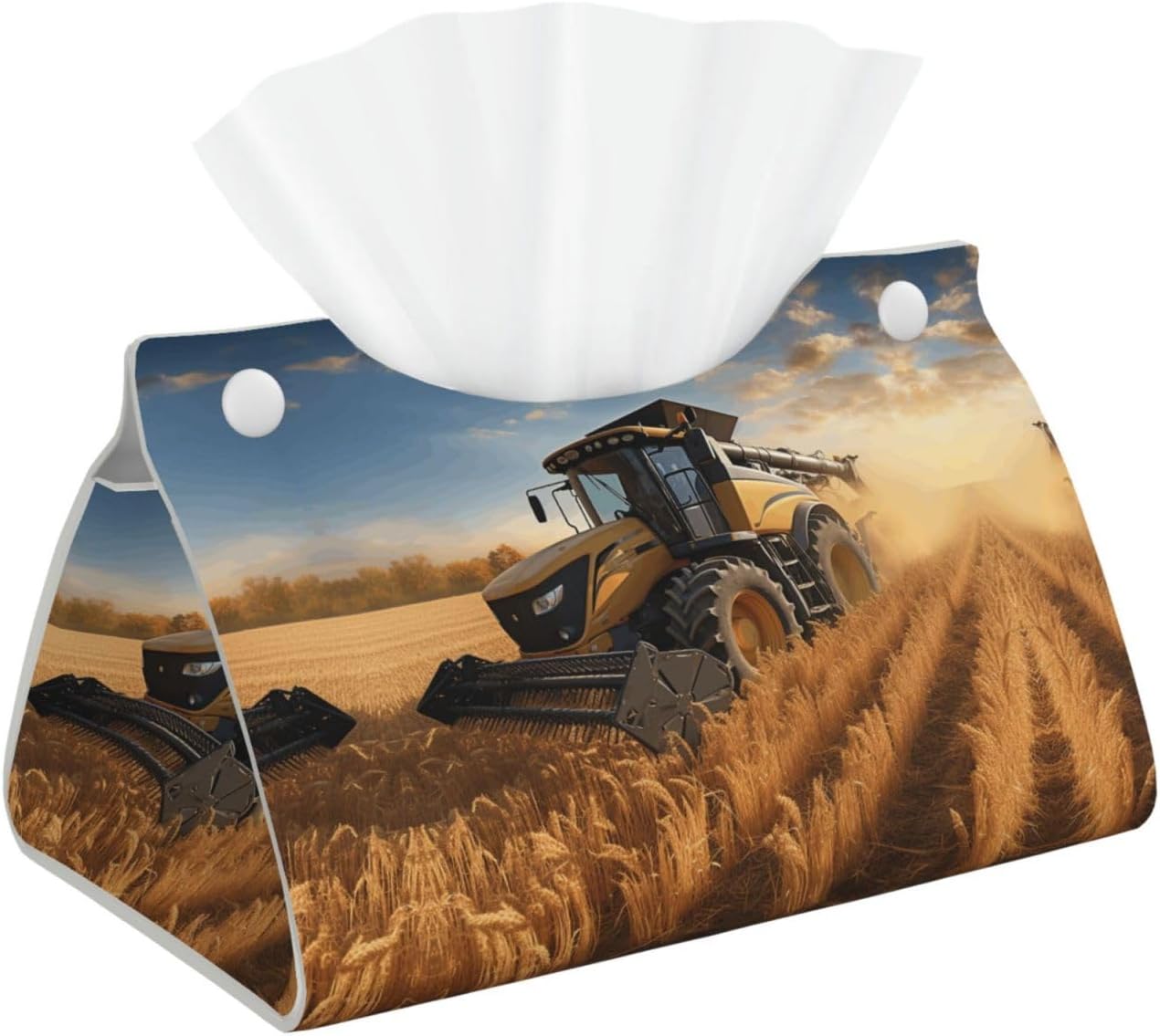 Decorative Tissue Box Cover Farm Tractor Harvest Tissue Box Holder Aesthetic Leather Storage Organizer Box for Bathroom Vanity Tabletop Night Stands Office Funny Home Decorative Tissue Case