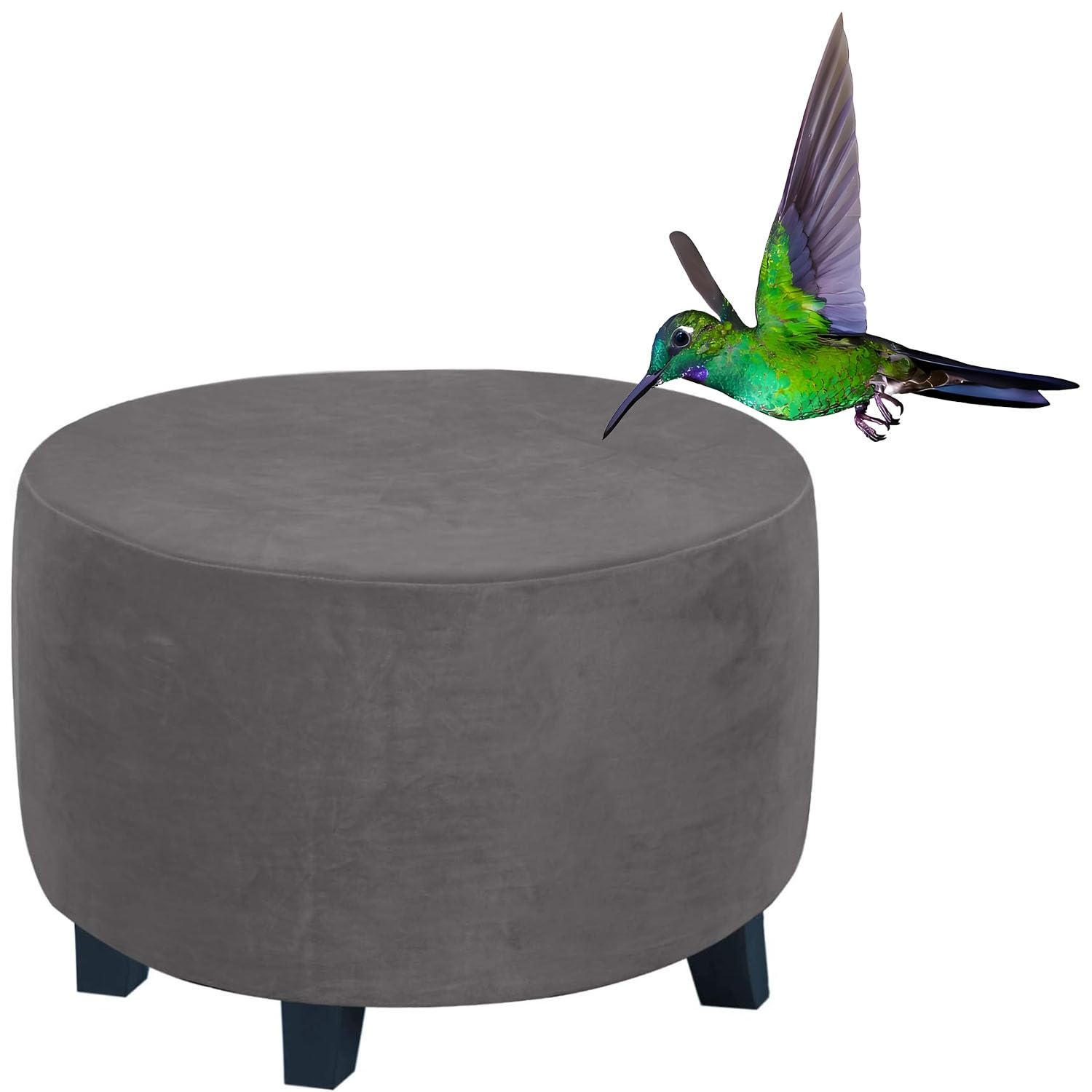 RTSFKFS Round Velvet Ottoman Cover, Stretch Luxury Foot Stool/Footrest Slipcover Pouffe Protector Hassock Covers with Elastic Bottom, Dustproof Removable Washable(Grey,40"(100-105cm))