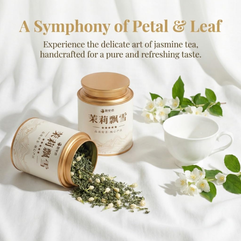 Tè Verde Jasmine Piaoxue 500g | Tè Verde in Foglie Sciolte Con Fiori Di Gelsomino 17,64oz | Ricco Aroma Floreale, Fragranza Piena | Ideale Per Il Consumo Quotidiano
