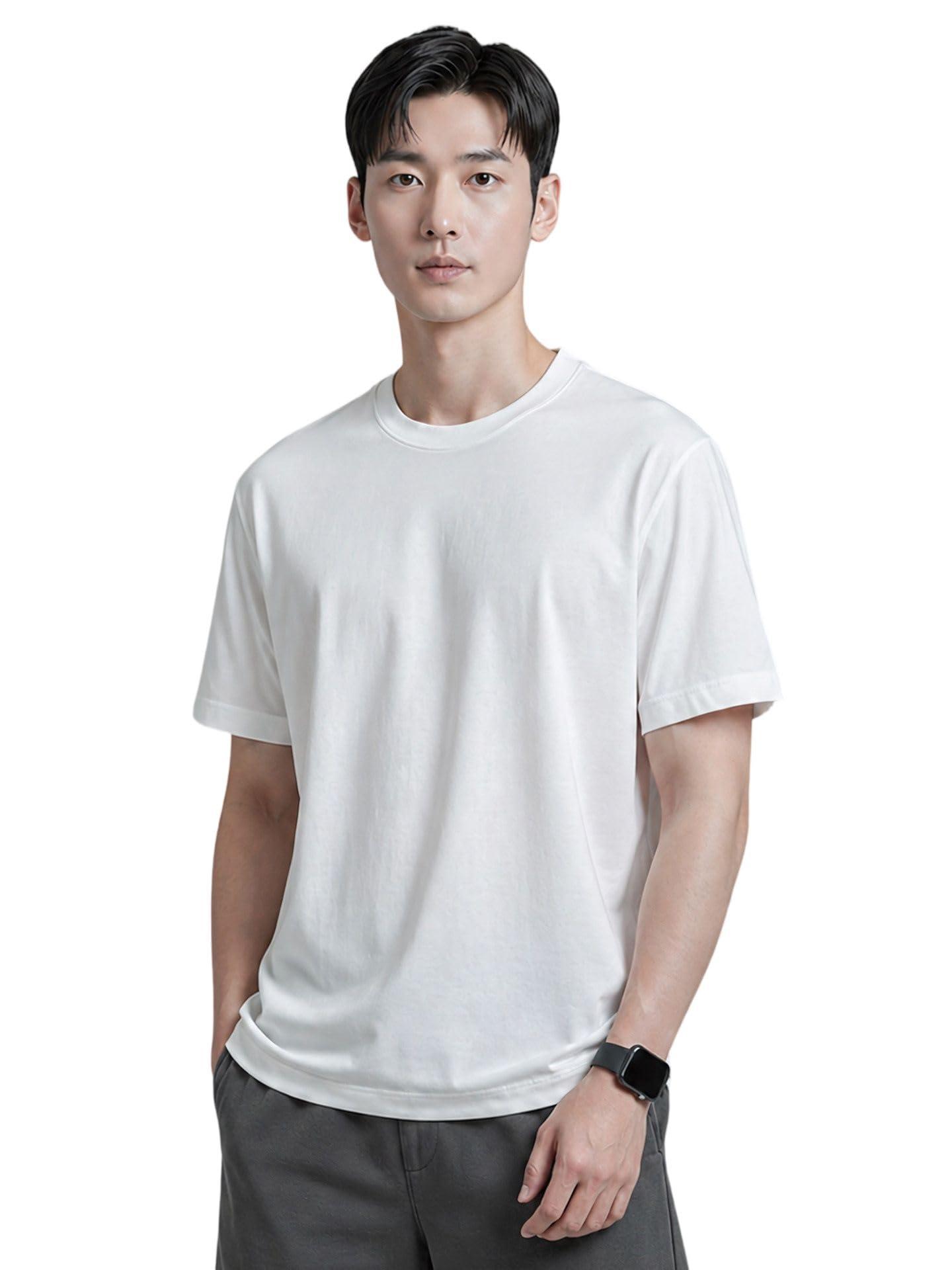 T-shirt da uomo a maniche corte in misto cotone modal girocollo vestibilità ampia per allenamento, corsa, abbigliamento all'aperto