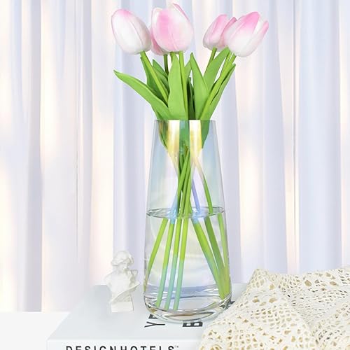 Miniatura 5 de Artcome 2 jarrones de vidrio transparente modernos y transparentes de 8.8 pulgadas de alto con material de vidrio grueso de calidad para decoración