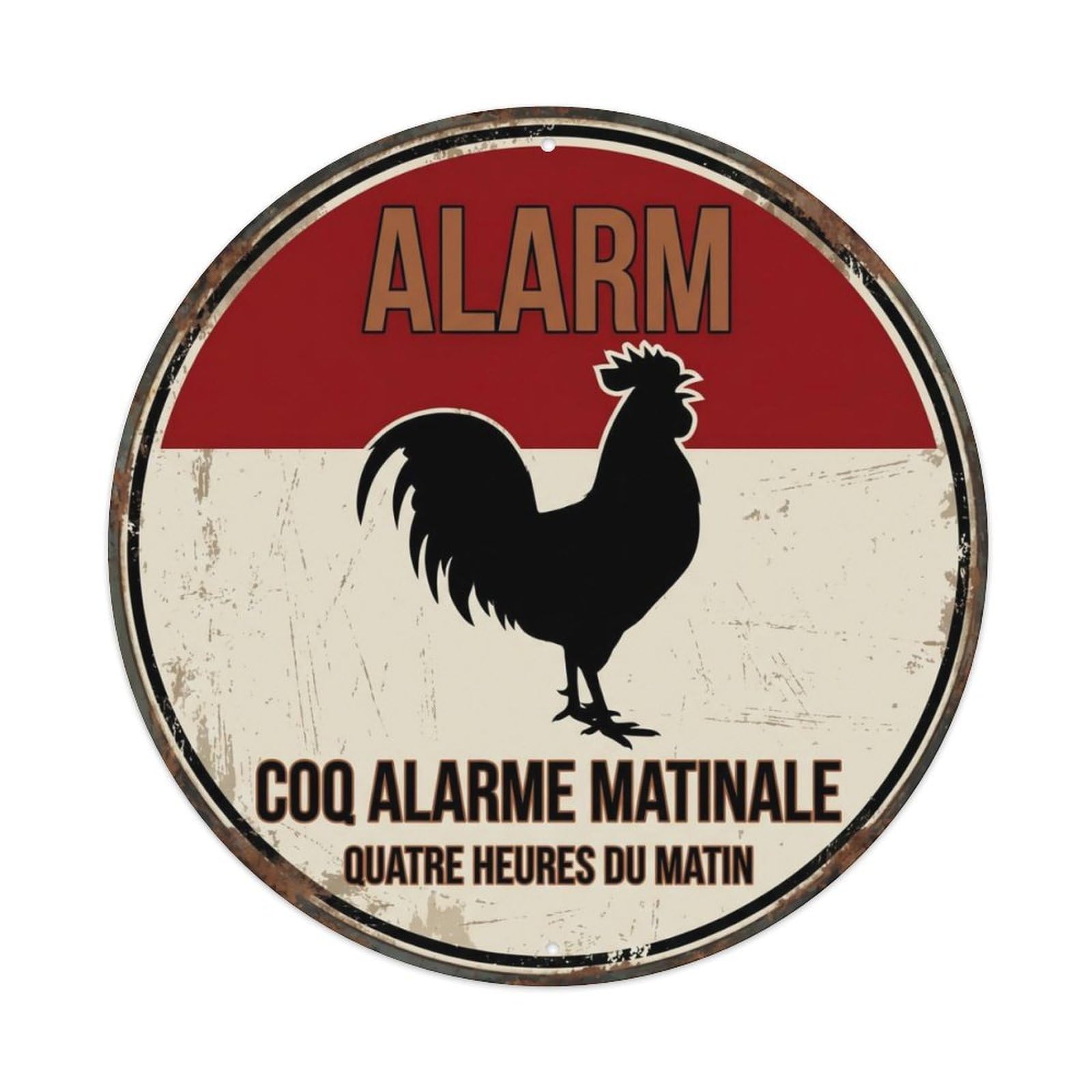 Fqcyn Style Bossy Rooster Morning Alarm Metal Tin Sign Plaque Wall Decor For Cafe, Club Bar, Office, Home Garden Round Metal Poster 8X8inch