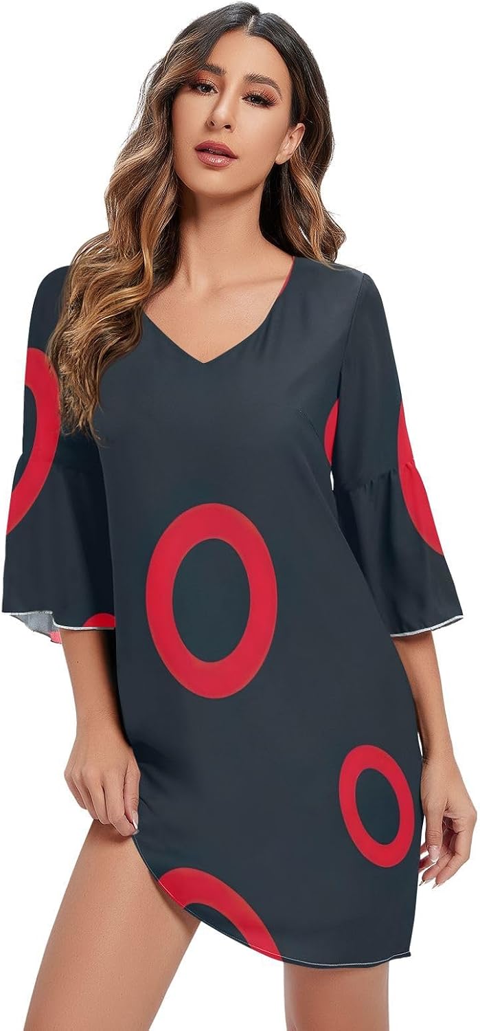 Red Oval Rings Navy Blue Casual Dress Printed Line Maternity Dress
