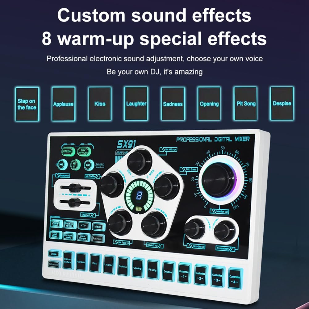 Bloepum SX91 Sound Card USB Sound Mixer Professional Audio Mixing Console Amplifier for Live Sing PC Computer Laptop Cellphone