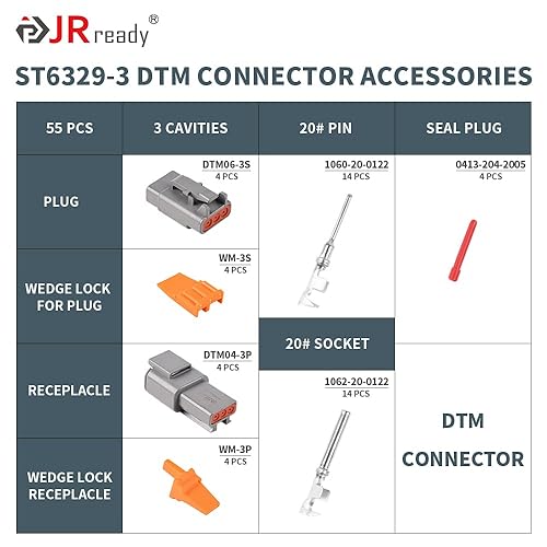Miniatura 9 de JRready ST6329-8 Deutsch DTM - Conector gris de 8 pines (4 juegos), conectores de cable eléctrico impermeables con contactos estampados tamaño 20 y