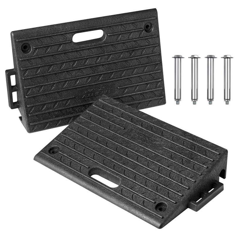 Set of 2 Rubber Kerb Ramps, Portable Threshold Ramps for 5.3" (13.5cm) Kerbs and Rises With Anti Slip Grip and Fixing Points, Heavy Duty Mobility Threshold Curb Ramps for Wheelchairs, Cars Vehicles