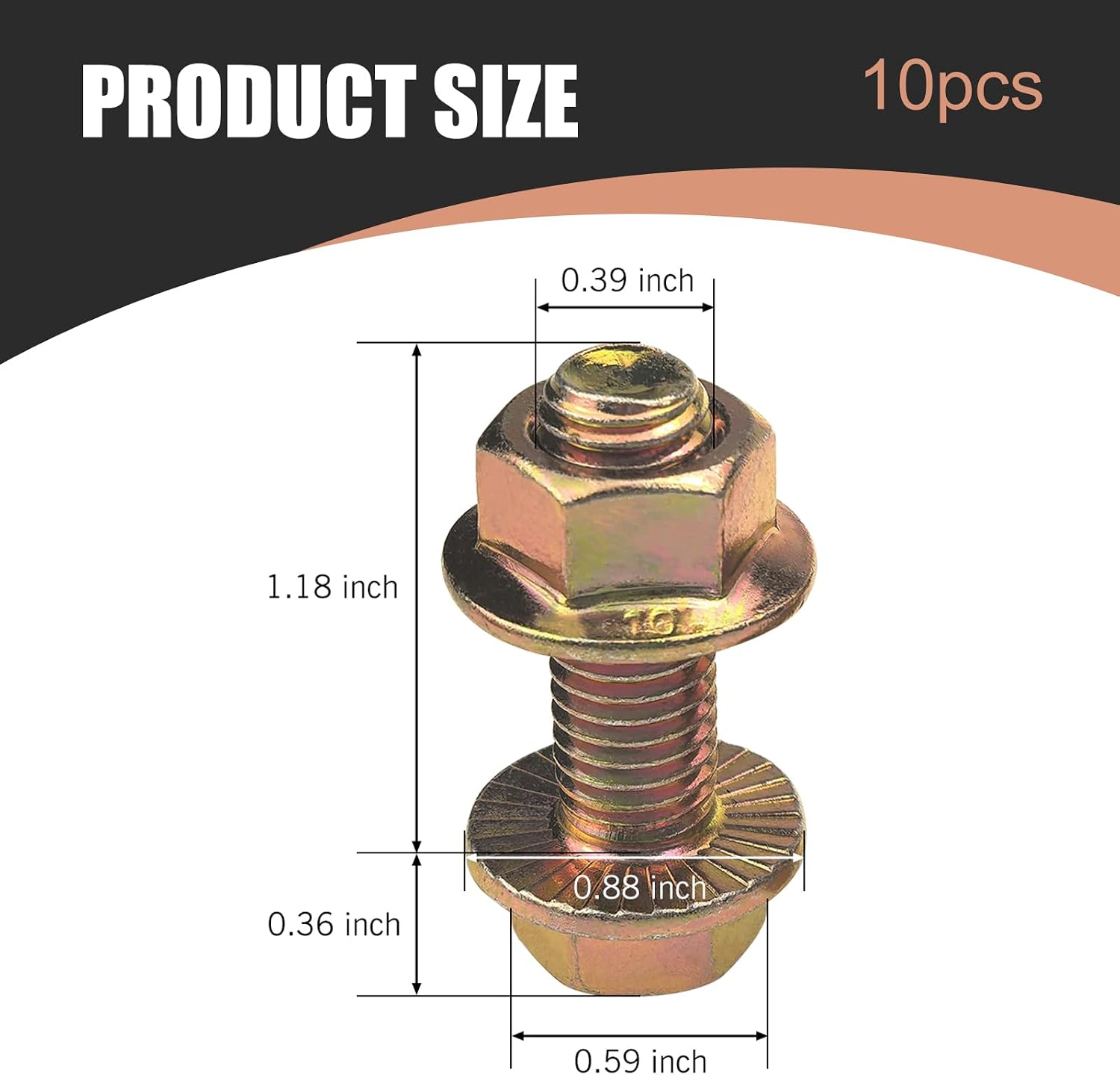 10 PCS M10-1.5X30mm Exhaust Manifold Bolts, 10.9 Grade Hexagon Flanged Head Bolt Hardware Kit, Non-Slip Hex Flange Nut Screws, Universal Fit for Most Car Models (Gold)