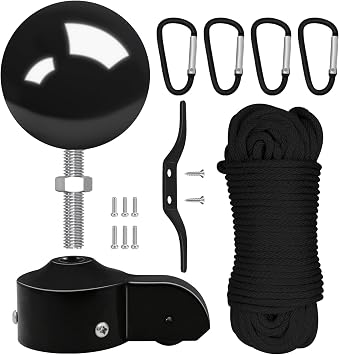 Flag Pole Pulley and Rope kit for 2" to 2.6" Diameter Flag Poles, 50FT Rope, 3.5" Flag Pole Topper, Cast Aluminum Flag Pole Truck, Metal Snap Clips and CleatBlack