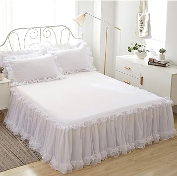Gonna Da Letto WWQQ Con Volant Queen Size | Pieghe Increspate In Microfibra | Altezza 45 Cm | Set Completo Con 2 Federe Omaggio | Antipolvere