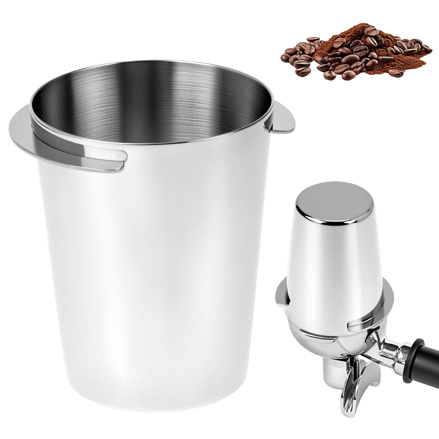 QWORK® 58mm Dosing Cup, 304 Stainless Steel Espresso Coffee Powder Receiver – Mess-Free Transfer for Home Baristas, Cafes & Professional Espresso Machines