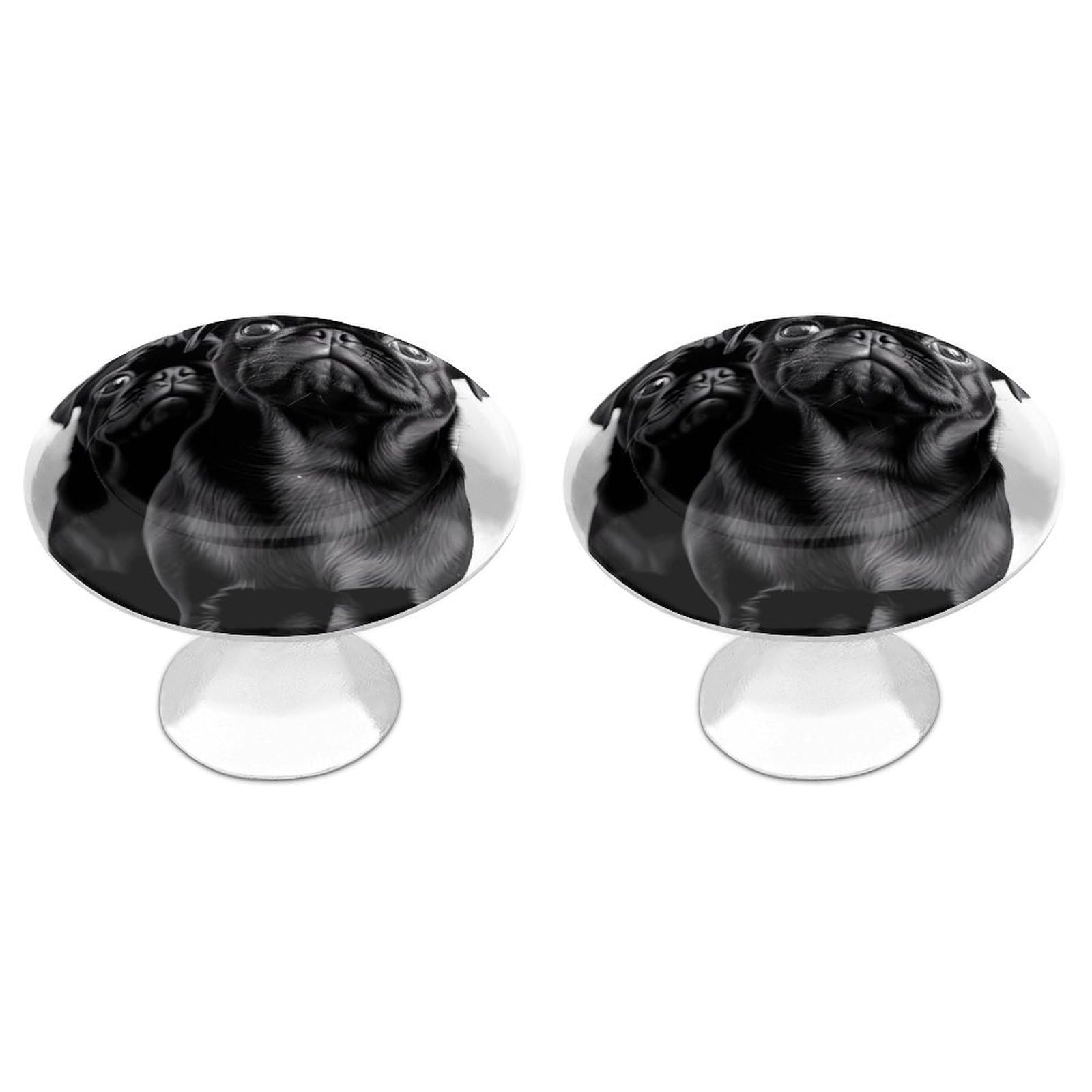 Vstadank Style Cute Black Pug Dog Drawer Pulls Sturdy Stainless Steel Door Handle Round Cabinet Knobs Fashion Dresser Drawer Knobs Door Pulls Exquisite Cabinet Handles Furniture Pull 2Pcs
