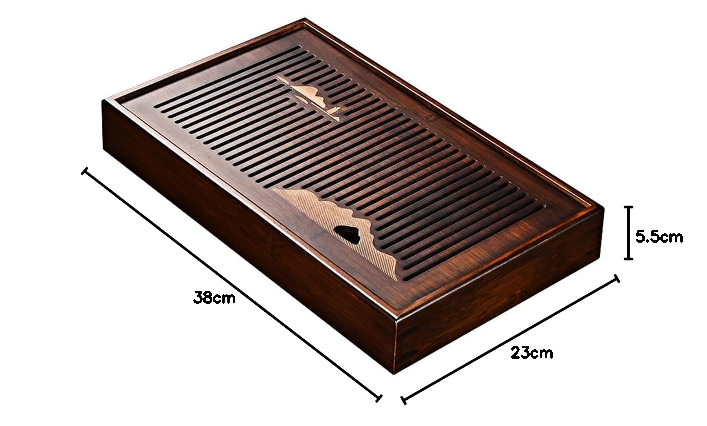 Tee-Tablett Wasserspeichertyp Bambus Japanischen/chinesischen Gongfu Tee Tisch,Teetisch Aus Bambus Für Chinesische Teezeremonie Langlebig Und Verfeinert (Size : 38x23x5.5cm)
