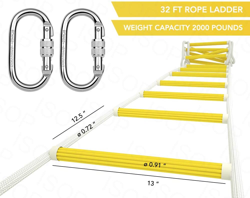 Fire Ladder for 4 Story Apartment | Rescue Ladder 4th Floor Home 32ft | Safe Fall Arrest incl | Fire Rescue Ladders | Escape Rope Ladders 10m | Life-Saving Tool | Certified, Portable and Patented