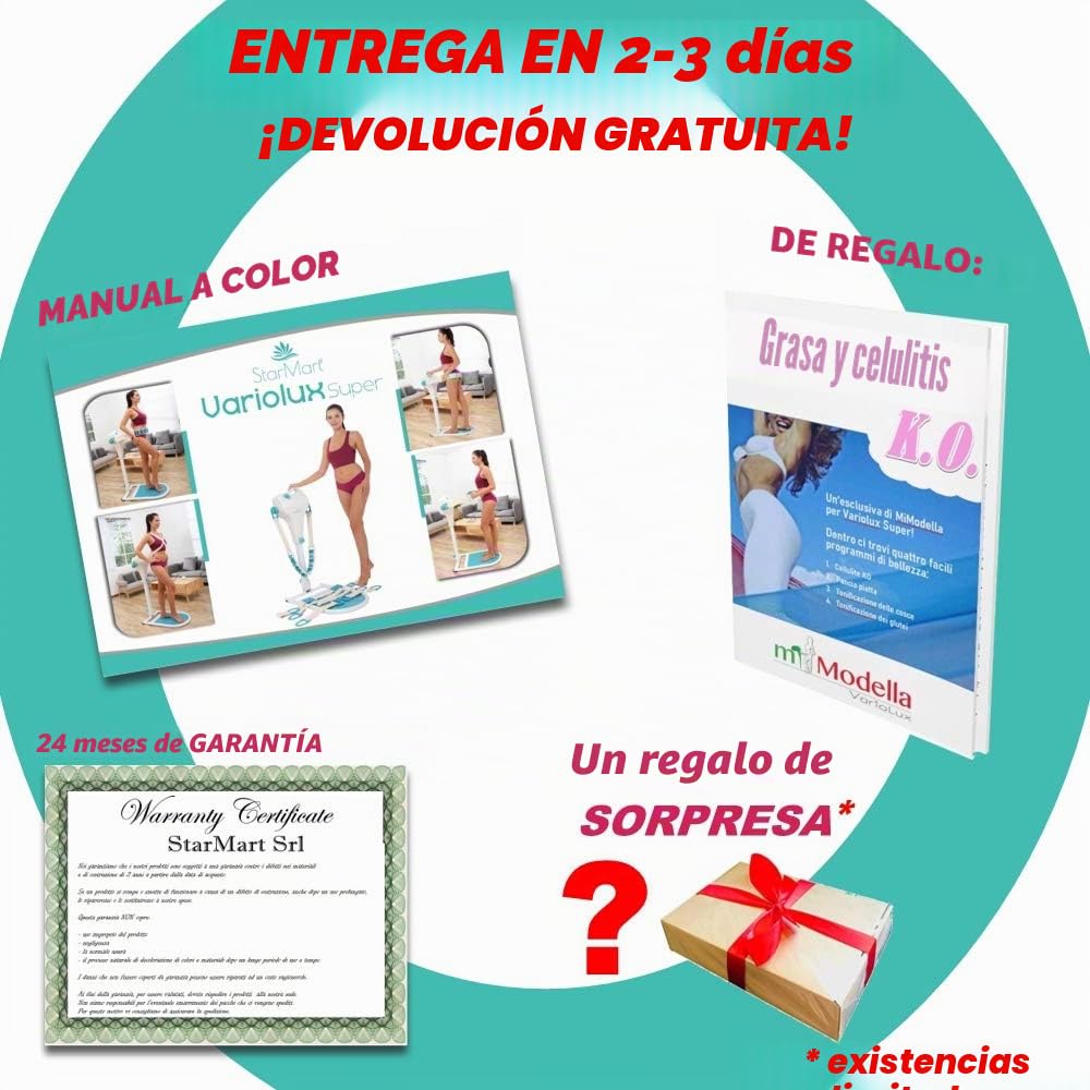 VibroMassager, VarioLux, placa de vibración, 12 velocidades, 4 innovadoras bandas anticelulíticas, motor silencioso