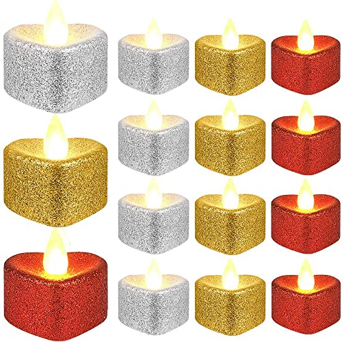 Flameless Candles, Led Tea Lights Battery Operated Electric Fake Candles For Golden Party Decorations Valentine's Day Dates Wedding, Table, Gift, Indoor Outdoor (12 Heart-Shaped Mixed Color) #TOP9