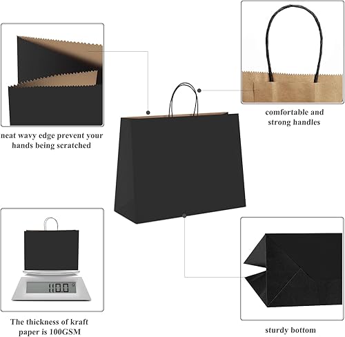 Miniatura 3 de GSSUSA Bolsas de regalo grandes con asas 16 x 6 x 12 pulgadas 50 unidades bolsas de papel kraft a granel para pequeñas empresas bolsas de compras de