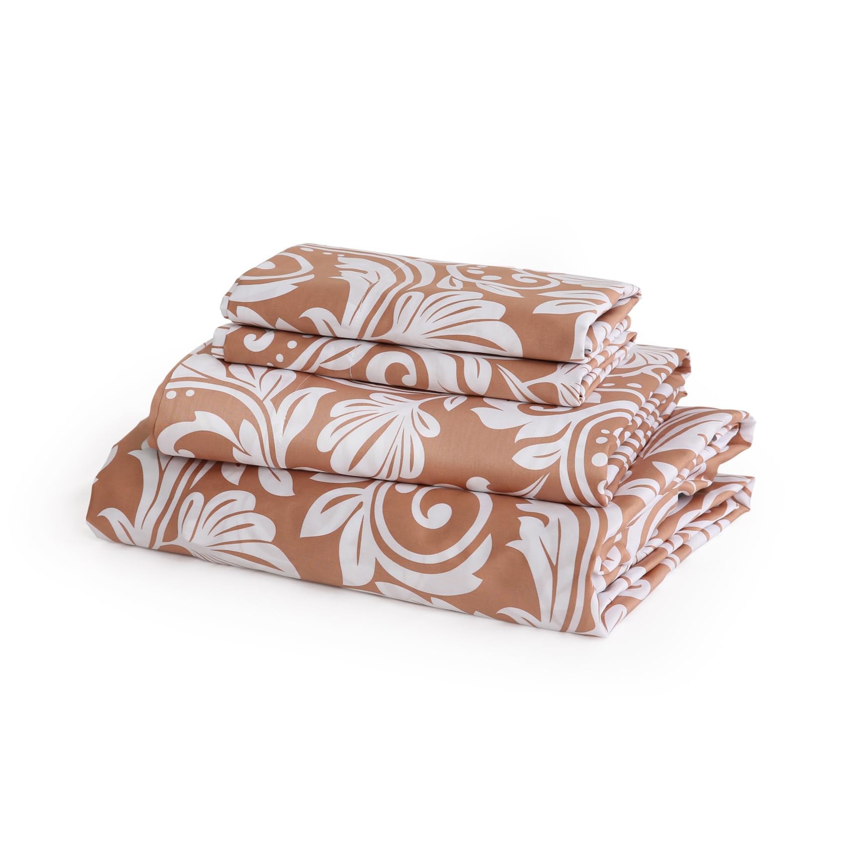 JSD Burnt Orange Paisley Cotton Queen Sheet Set, 300 Thread Count Printed Sateen Sheets, Soft Breathable Cooling Bed Sheets Deep Pocket